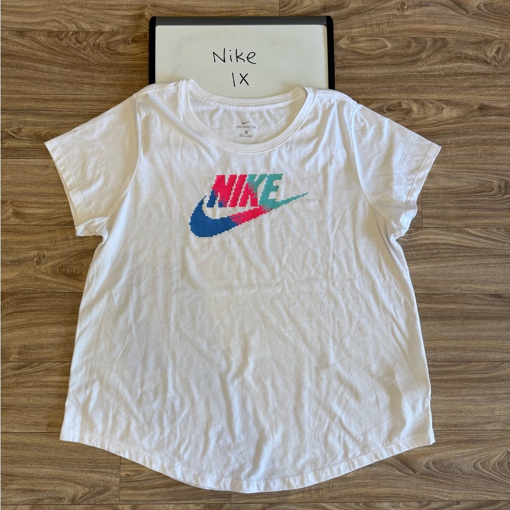 Nike White Tee with Colorful Pixel Logo 1X